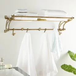 24" X 6" Modern Finish Aluminum Wall Hook Shelf Brass - Olivia & May