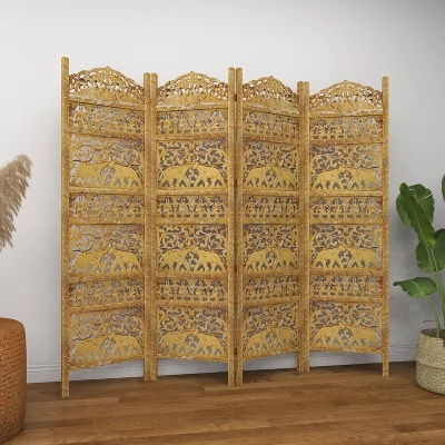 Traditional 4 Panel Fine Carved Room Divider Screen Gold - Olivia & May 14 Traditional 4 Panel Fine Carved Room Divider Screen Gold - Olivia & May - Image 12