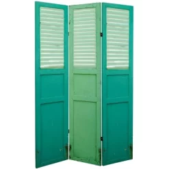 6" Double Sided Distressed Door Panel Canvas Room Divider Green - Oriental Furniture