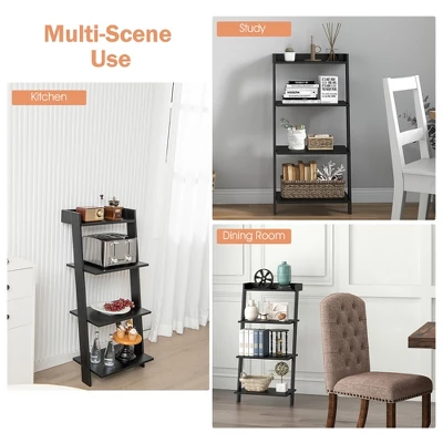 Costway 4-Tier Ladder Shelf Leaning Bookshelf WithAnti-falling Baffle Wood Bookcase Black/White 8 Costway 4-Tier Ladder Shelf Leaning Bookshelf WithAnti-falling Baffle Wood Bookcase Black/White - Image 6