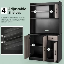 Costway 4-Door 71'' Kitchen Buffet Pantry Storage Cabinet W/Hutch Adjustable Shelf WhiteBlack -Luxe Living Interiors Shop GUEST 928e5d8c 6e5c 4318 b44f 1389b50b9552