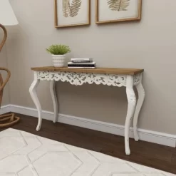 Wood Parisian Design Floral Ornate Detailing Console Table White - Olivia & May -Luxe Living Interiors Shop GUEST 92fb4378 1088 4014 bff5 df5b8350bde0