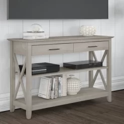 Key West Console Table With Drawers And Shelves Washed Gray - Bush Furniture