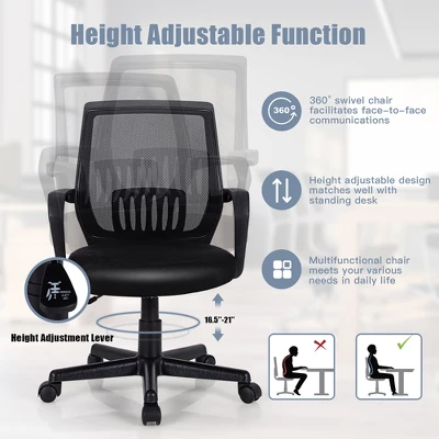 Costway Mid-Back Office Executive Chair Mesh Chair Height Adjustable W/ Lumbar Support 9 Costway Mid-Back Office Executive Chair Mesh Chair Height Adjustable W/ Lumbar Support - Image 7