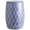 Moroccan Diamonds 18" Ceramic Drum Garden Stool, Blue/White - JONATHAN Y