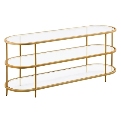 Brass Finish Oval TV Stand - Henn&Hart 3 Brass Finish Oval TV Stand - Henn&Hart