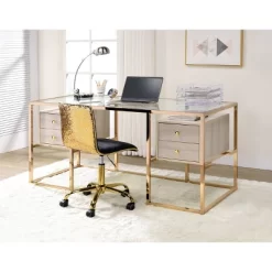 Huyana Desk Clear Glass/Gold - Acme Furniture -Luxe Living Interiors Shop GUEST 988beb85 5e96 4f7d bd8c 60ec8b06e600