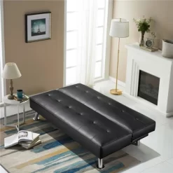 Yaheetech Faux Leather Adjustable Convertible Sofa Bed Couch Futon For Living Room -Luxe Living Interiors Shop GUEST 99107887 9911 4ff9 9c27 5ece2f9c7b4a
