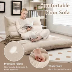 Costway Convertible Lazy Sofa Bed With 42-Level Adjustable Backrest&2 Lumbar Pillows Gray/Beige -Luxe Living Interiors Shop GUEST 99317c21 722b 4efd 98e8 878f2b1733e7