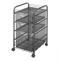 Steel Onyx Mesh File Cart With 1 File Drawer And 2 Small Drawers In Black-Safco