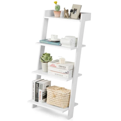 Costway 4-Tier Ladder Shelf Leaning Bookshelf WithAnti-falling Baffle Wood Bookcase Black/White 13 Costway 4-Tier Ladder Shelf Leaning Bookshelf WithAnti-falling Baffle Wood Bookcase Black/White - Image 11