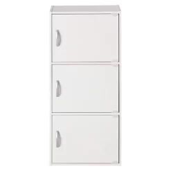 Hodedah Heavy Duty Engineered Wood 3 Door Enclosed Multipurpose Storage Cabinet For Kitchen, Office, Kids Room, And Other Home Organization, White