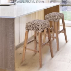 JONATHAN Y Maui Rustic Bohemian Hyacinth/Wood Backless Bar Stool, Brown Wash Woven Seat With Natural Wood Frame -Luxe Living Interiors Shop GUEST 9bd76077 1633 492a aebc e8fdf2e1b8c8