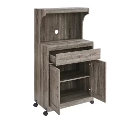 Home Source Charcoal Microwave Cart With Double Door Cabinet, 1 Drawer, And Top Shelf