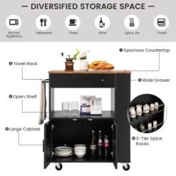 Costway Kitchen Island Cart Rolling Storage Cabinet W/ Drawer & Spice Rack Shelf -Luxe Living Interiors Shop GUEST 9cb52751 7ca8 4c03 87c6 aa6104b08b06