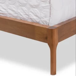 Brooklyn Mid Century Modern Walnut Wood Fabric Upholstered Platform Bed Beige - Baxton Studio -Luxe Living Interiors Shop GUEST 9d001a60 d39f 4966 b000 b435a0c2af9d