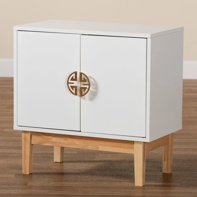 Kamana Two-Tone Wood And Metal 2 Door Storage Cabinet White/Gold/Oak Brown - Baxton Studio 10 Kamana Two-Tone Wood And Metal 2 Door Storage Cabinet White/Gold/Oak Brown - Baxton Studio - Image 8