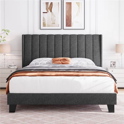 Yaheetech Upholstered Bed Frame With Wing Side 4 Yaheetech Upholstered Bed Frame With Wing Side - Image 2
