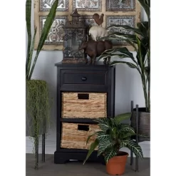 Farmhouse Wooden Chest With Wicker Basket Drawers Black - Olivia & May -Luxe Living Interiors Shop GUEST a003acff 82b6 429f b12e 58e8dd9fade7