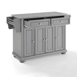 Alexandria Kitchen Island With Solid Granite Top Vintage Gray - Crosley
