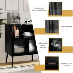 Costway Kitchen Storage Cupboard Buffet Cabinet Sideboard W/ Open Cubby & 2 Glass Doors -Luxe Living Interiors Shop GUEST a03a7a4e 17ef 45b7 8b11 9ec708b87ff0