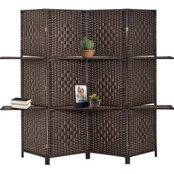 4 Panel Paper Straw Weave Screen With 63" L Shelving - Ore International -Luxe Living Interiors Shop GUEST a0cf296b cf5b 46a7 8f17 28d9067468f6