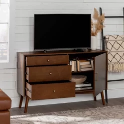 Mid-Century Modern With Closed Storage TV Stand For TVs Up To 58" Walnut - Saracina Home -Luxe Living Interiors Shop GUEST a1f4e294 99ff 4035 b083 b0e94e45fc3c