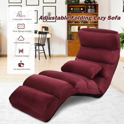 Costway Folding Lazy Sofa Chair Stylish Sofa Couch Bed Lounge Chair W/Pillow Burgundy 9 Costway Folding Lazy Sofa Chair Stylish Sofa Couch Bed Lounge Chair W/Pillow Burgundy - Image 7