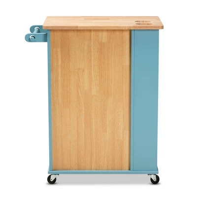 Liona Sky Wood Kitchen Storage Cart Blue/Natural - Baxton Studio 6 Liona Sky Wood Kitchen Storage Cart Blue/Natural - Baxton Studio - Image 4