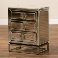 Laken 3 Drawers Mirrored Nightstand - Baxton Studio 13 Laken 3 Drawers Mirrored Nightstand - Baxton Studio -Luxe Living Interiors Shop GUEST a346b6af 82b5 4ed3 a27c aa37334737cd