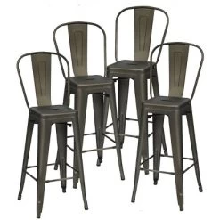 Costway Set Of 4 High Back Metal Stool 30'' Seat Bar Height Industrial Bar Stools GunBlack -Luxe Living Interiors Shop GUEST a3def7b1 dcff 4a53 834e c918f8d4d988