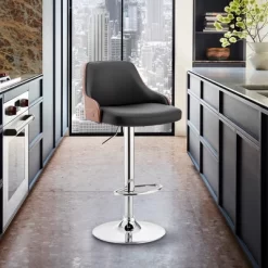 Asher Adjustable Counter Height Barstool With Faux Leather Chrome Finish - Armen Living -Luxe Living Interiors Shop GUEST a579c615 6287 45f0 a71f 4c4dae8e3f86