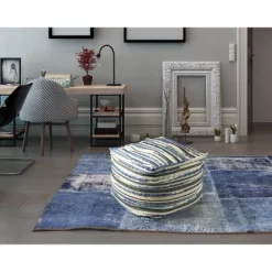 Mixed Media Ottoman Striped Blue/White - Gold Medal Bean Bags