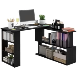 HOMCOM 360° Rotating Home Office Desk L Shaped Corner Computer Desk With Storage Shelves, Writing Table Workstation -Luxe Living Interiors Shop GUEST a6f43198 dd66 4fa9 961a ea46d14405d9
