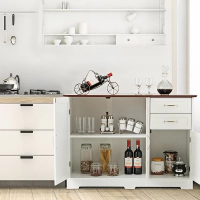 Costway Buffet Sideboard Kitchen Cupboard Storage Cabinet W/ 2 Drawers & 3 Doors White 4 Costway Buffet Sideboard Kitchen Cupboard Storage Cabinet W/ 2 Drawers & 3 Doors White - Image 2