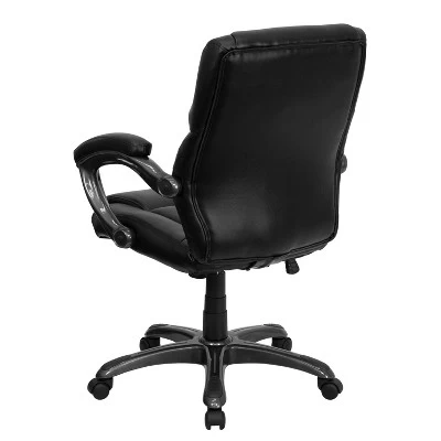 Overstuffed Swivel Task Chair Black Leather - Flash Furniture 4 Overstuffed Swivel Task Chair Black Leather - Flash Furniture - Image 2