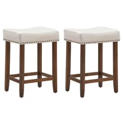 Costway Set Of 2 Nailhead Saddle Bar Stools 24'' Height W/ Fabric Seat & Wood Legs BeigeGray -Luxe Living Interiors Shop GUEST a82c7e83 59cb 4a6e 9db9 db86b90bd8d2
