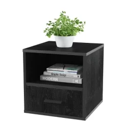 Hastings Home End Table, Stackable Modular Cube With Drawer, Black