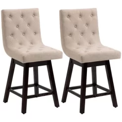 HOMCOM Bar Stools Set Of 2, Swivel Bar Chairs, 25.5" High Fabric Tufted Breakfast Barstools For Kitchen Counter, Beige -Luxe Living Interiors Shop GUEST a8ecfc04 6b24 4b5c 862c 6b2e4a0281a5