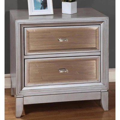 Reina 2 Drawer Nightstand Silver - MiBasics 3 Reina 2 Drawer Nightstand Silver - MiBasics