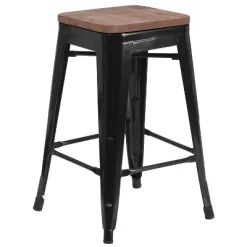 Flash Furniture 24" High Backless Metal Counter Height Stool With Square Wood Seat -Luxe Living Interiors Shop GUEST ac83441a b9db 4df0 9e37 01dfead8b4ee