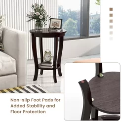 Costway 2-Tier End Table 18'' Round Compact Sofa Side Nightstand With Storage Shelf Espresso/White -Luxe Living Interiors Shop GUEST acd6435f 84ab 415d ad8a c15ac1309092