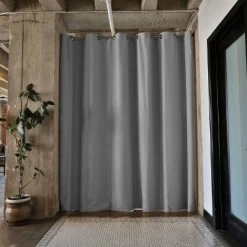 Room Dividers Now Tension Rod Room Divider Kit - XX-Large A, 8ft Tall X 10ft - 12ft 6in Wide, Slate Gray (With Curtains)