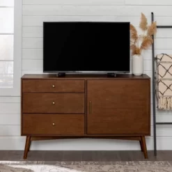 Mid-Century Modern With Closed Storage TV Stand For TVs Up To 58" Walnut - Saracina Home -Luxe Living Interiors Shop GUEST ad69daf9 9422 4902 8fb3 e11fa4db8721