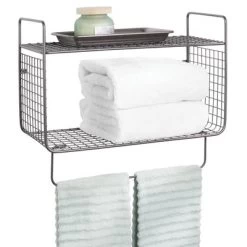 MDesign 2 Tier Storage Organizer Bath Shelf With Towel Bar, Wall Mount -Luxe Living Interiors Shop GUEST adcbb944 834e 4bea 9015 4800d795f6a9