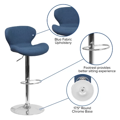 Flash Furniture Contemporary Adjustable Height Barstool With Curved Back And Chrome Base 4 Flash Furniture Contemporary Adjustable Height Barstool With Curved Back And Chrome Base - Image 2