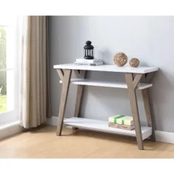 Ennis Transitional Console Table White/Distressed Taupe - HOMES: Inside + Out