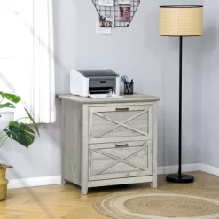 HOMCOM Retro Wooden 2-Drawer Lateral File Chest Cabinet Pedestal For Document Storage With Hanging Bar For Letter/Legal Size, Gray 10 HOMCOM Retro Wooden 2-Drawer Lateral File Chest Cabinet Pedestal For Document Storage With Hanging Bar For Letter/Legal Size, Gray -Luxe Living Interiors Shop GUEST af5d3fac 01db 45bf bb71 23073da045e2