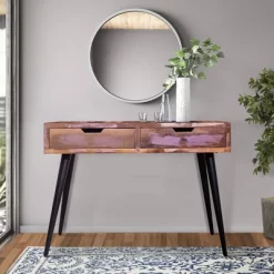 43" 2 Drawer Reclaimed Wood Console Table With Angled Legs And Pastel Accent Brown/Black - The Urban Port -Luxe Living Interiors Shop GUEST affca04b 2446 4936 b0bb 70d3cdaee07b