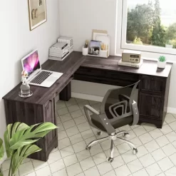 Costway 66.5'' L Shaped Home Office Desk Corner Computer Desk Keyboard Tray Dark 15 Costway 66.5'' L Shaped Home Office Desk Corner Computer Desk Keyboard Tray Dark -Luxe Living Interiors Shop GUEST b054cad5 bdf8 49cf 8b96 255fab41e0d6
